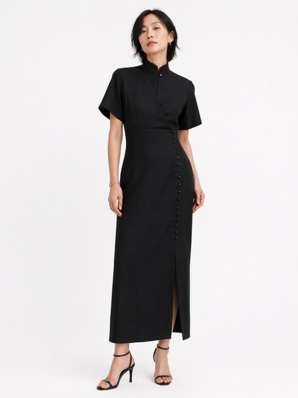NWT Vintage 80s STYLEWORKS Black Formal Short Sleeve Peekaboo Long Dress 6